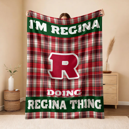 I'm Name Doing Name Things Red Plaid Fleece Blanket REGINA 13K1 BK49