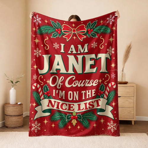 I'm Name Of Course I'm On The Nice List Christmas Fleece Blanket JANET 13K1 BK56