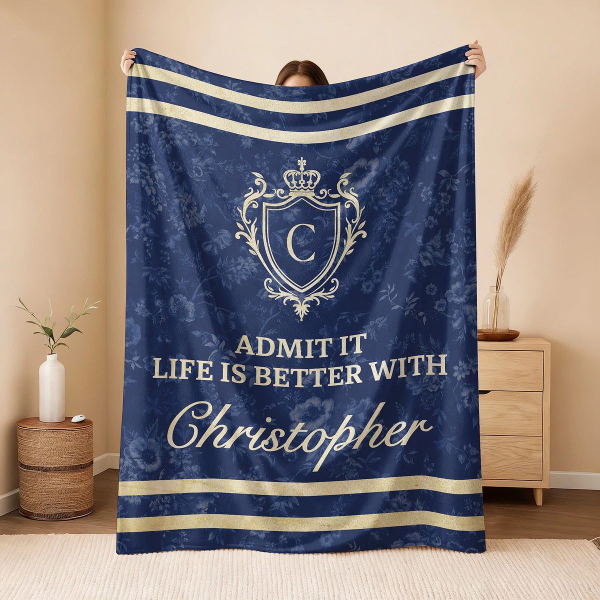 Admit It Life Is Better With Your Name Floral Blue Fleece Blanket CHRISTOPHER 13K1 BK36