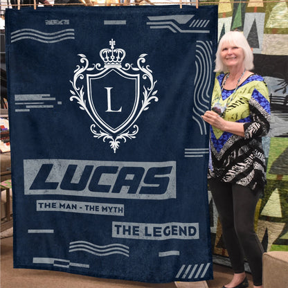 The Man The Myth The Legend Blue & Gray Fleece Blanket  LUCAS 13K1 BK08