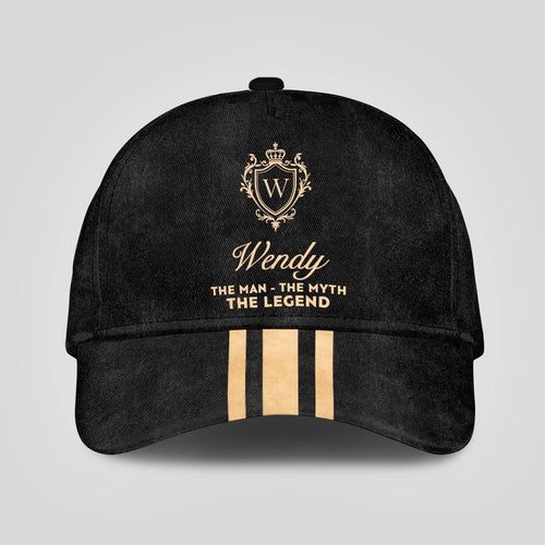 The Man The Myth The Legend Golden Stripes Black Cap WENDY 13K1 C136PF