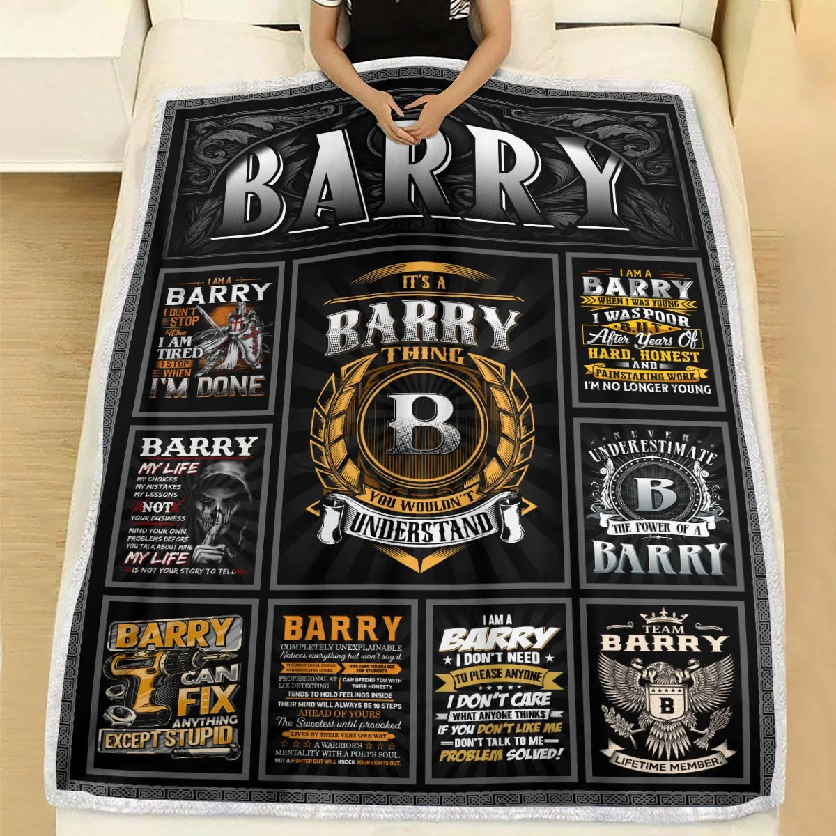 BARRY Personalized Blanket | Custom Name Cozy Throw Gift 13K1-BK2
