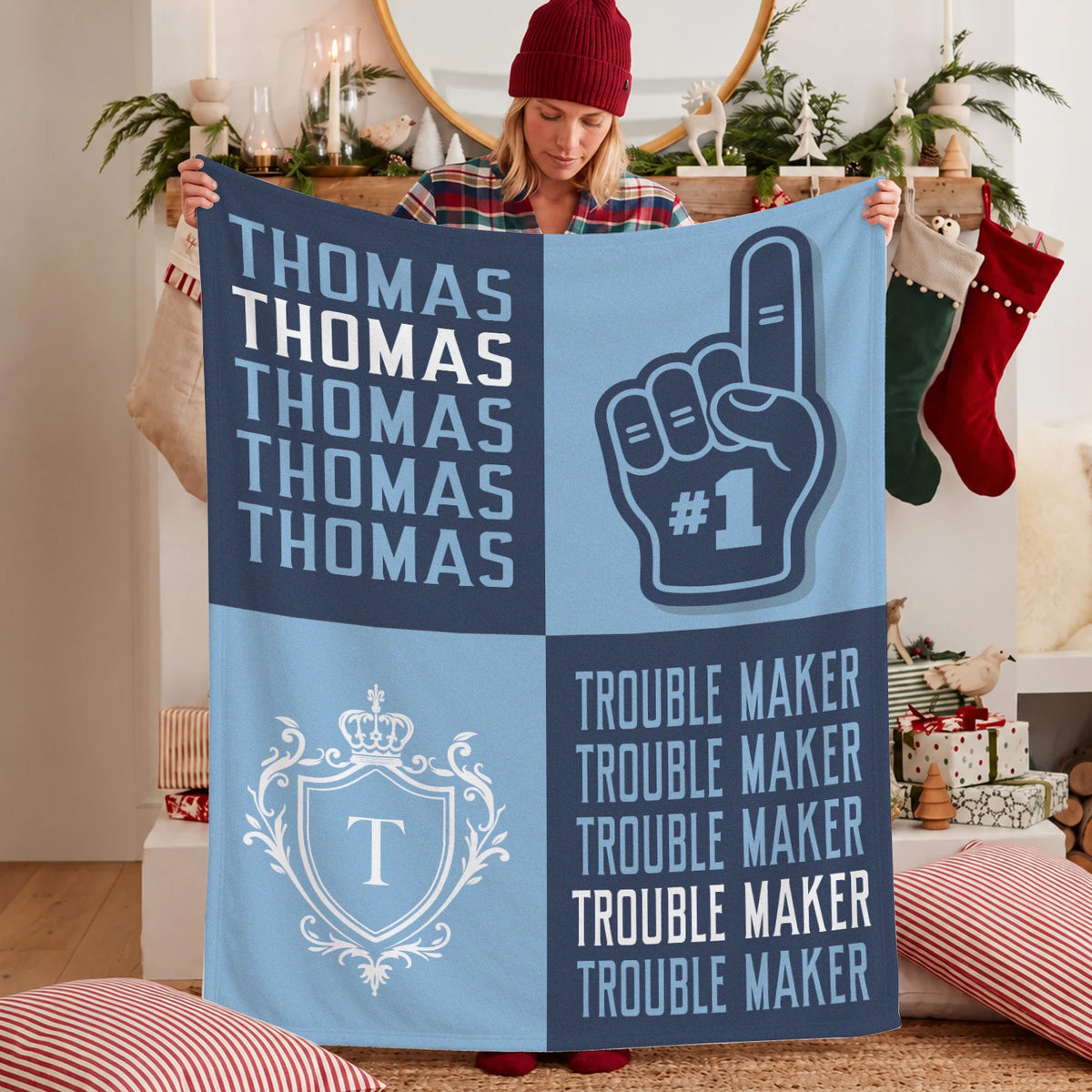 Trouble Maker Funny Blue Fleece Blanket THOMAS 13K1 BK21