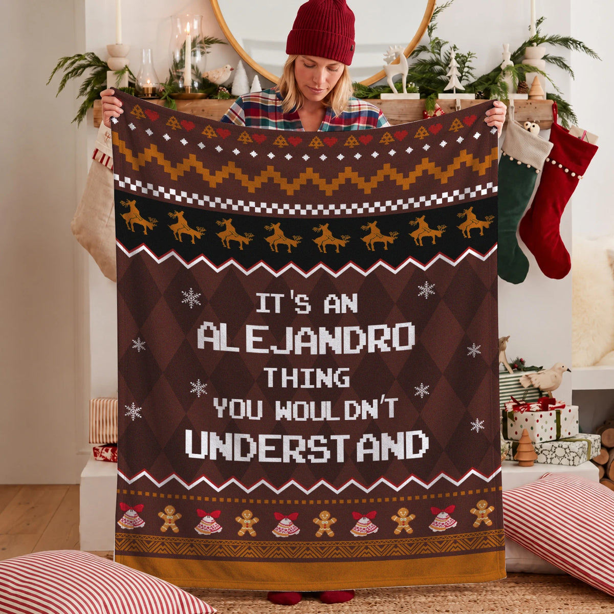 Your Name Thing Funny Deer Brown Christmas Fleece Blanket ALEJANDRO 13K1 BK27