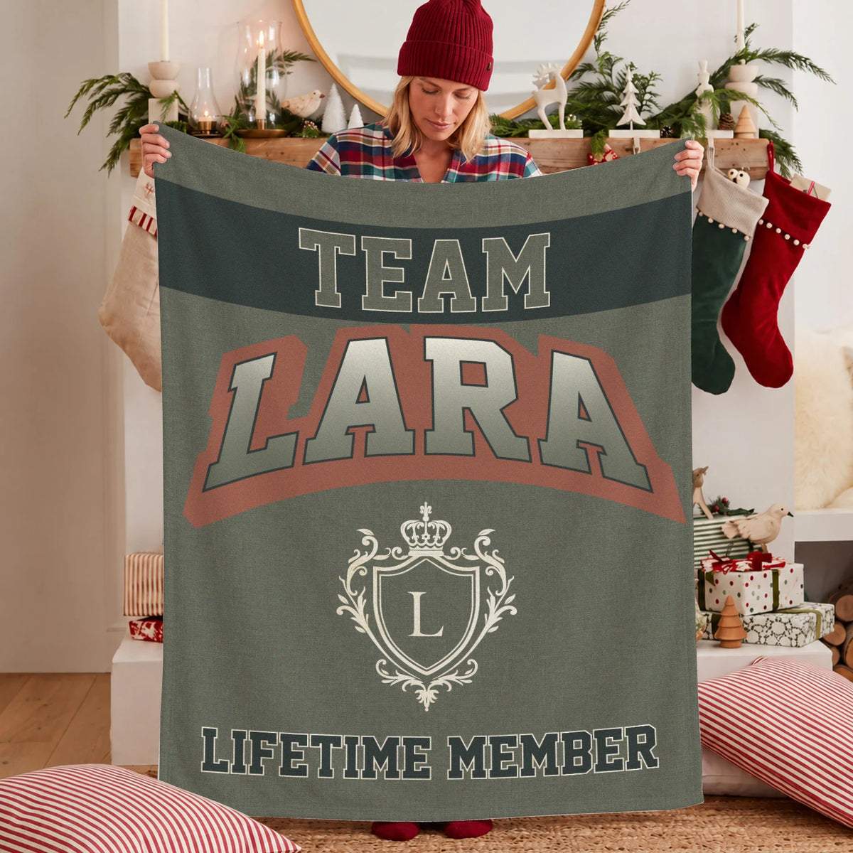 Team Your Name Lifetime Member Sage Green Fleece Blanket LARA 13K1 BK22