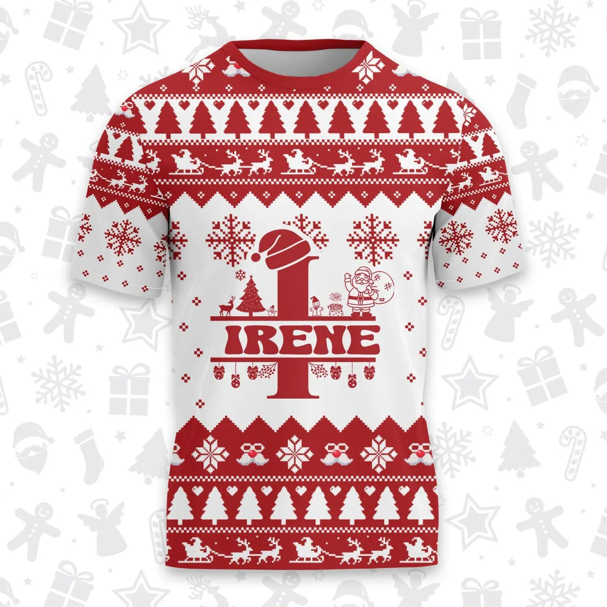 IRENE Personalized Christmas T-Shirt Pajama Set - Holiday Gift Outfit 13K1-CR2