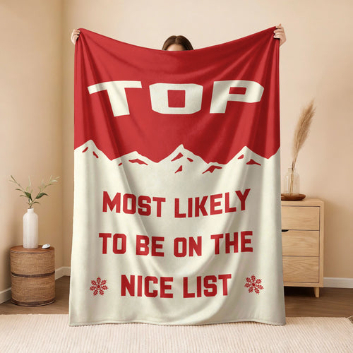 Most Likely on the Nice List Red Vintage Christmas Fleece Blanket TOP 13K1 BK63