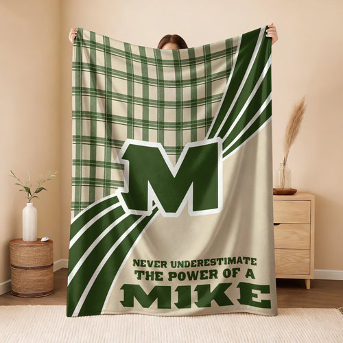 Never Underestimate Your Name Green & Cream Plaid Fleece Blanket MIKE 13K1 BK50