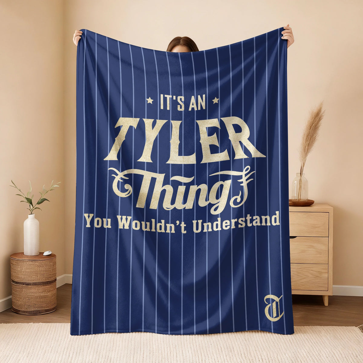 Your Name Thing Striped Blue Fleece Blanket TYLER 13K1 BK23