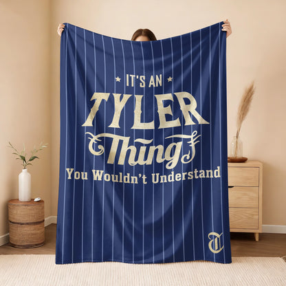 Your Name Thing Striped Blue Fleece Blanket TYLER 13K1 BK23