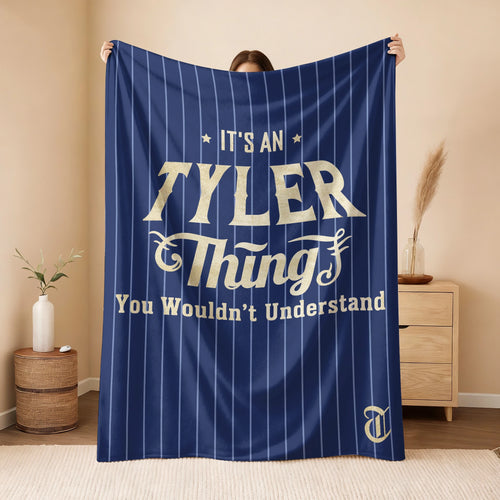 Your Name Thing Striped Blue Fleece Blanket TYLER 13K1 BK23