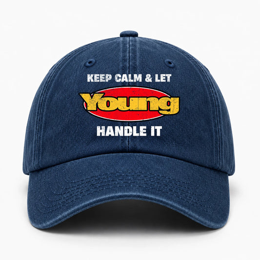 Keep Calm & Let Your Name Handle It Yellow And Red Logo Washed Cap YOUNG 13K1 C172PF