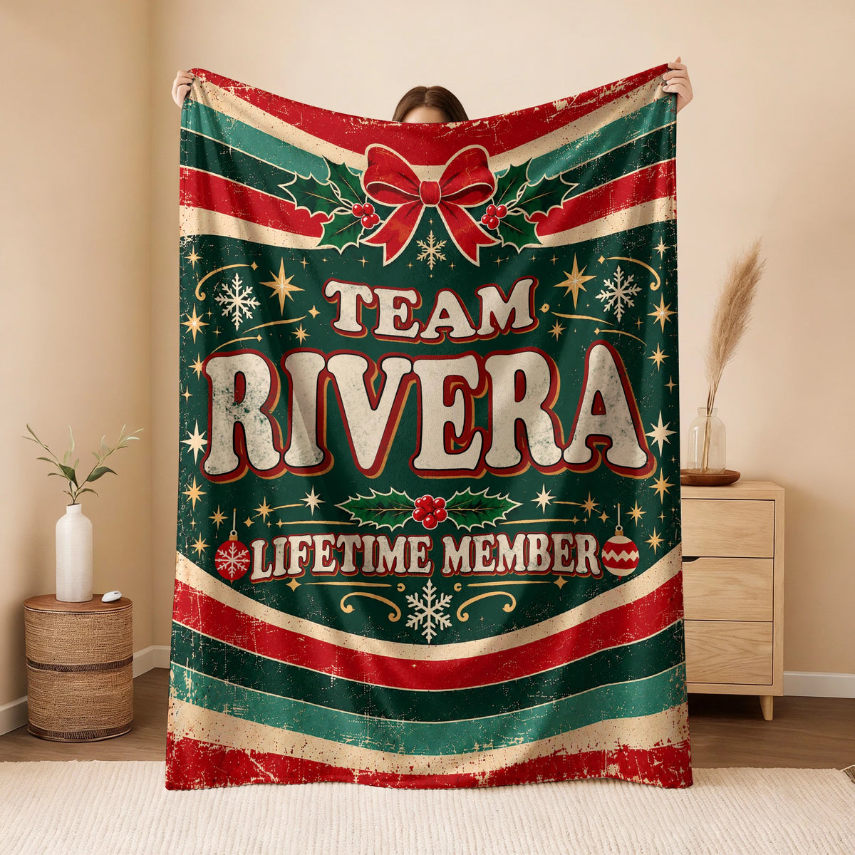 Team Your Name Lifetime Member Christmas Fleece Blanket RIVERA 13K1 BK52