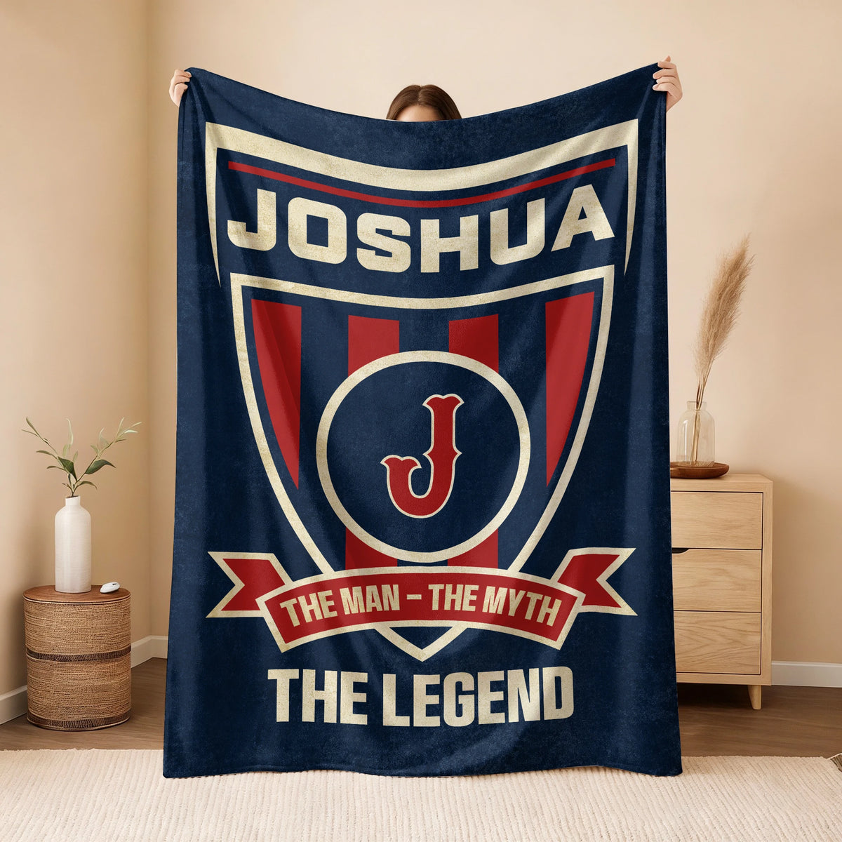 The Man The Myth The Legend Blue Burgundy Baseball Blanket JOSHUA 13K1 BK18