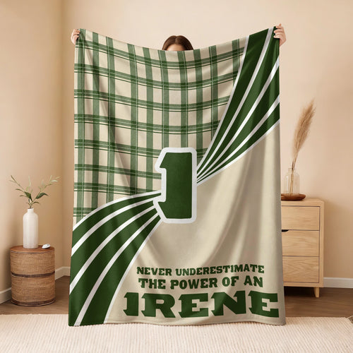 Never Underestimate Your Name Green & Cream Plaid Fleece Blanket IRENE 13K1 BK50