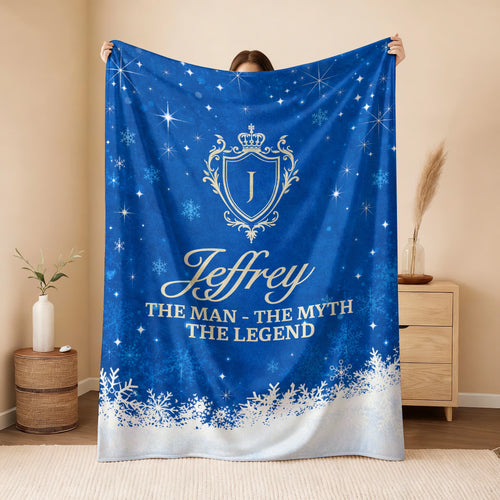 The Man The Myth The Legend Navy Christmas Fleece Blanket JEFFREY 13K1 BK15