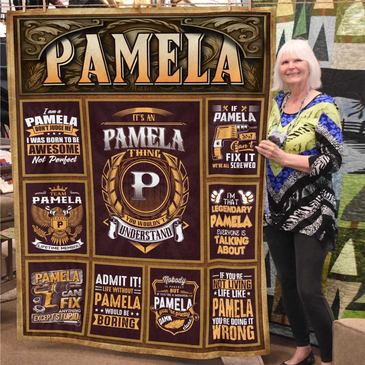 PAMELA Personalized Blanket | Custom Name Cozy Throw Gift 13K1-BK4