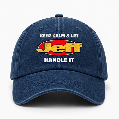 Keep Calm & Let Your Name Handle It Yellow And Red Logo Washed Cap JEFF 13K1 C172PF