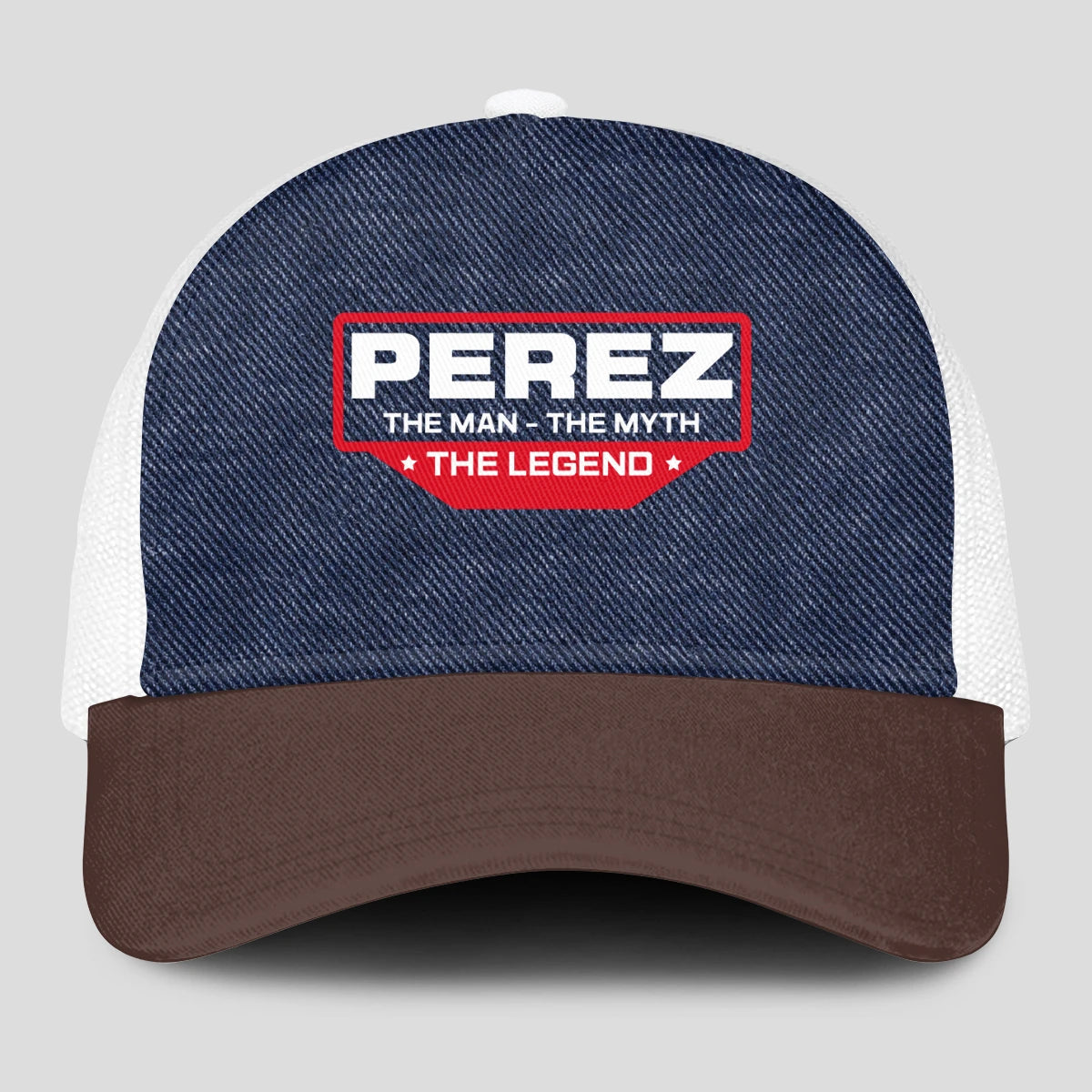 The Man The Myth The Legend Navy Brown And White Mesh Cap PEREZ 13K1 C200PF