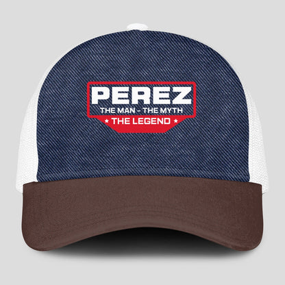 The Man The Myth The Legend Navy Brown And White Mesh Cap PEREZ 13K1 C200PF