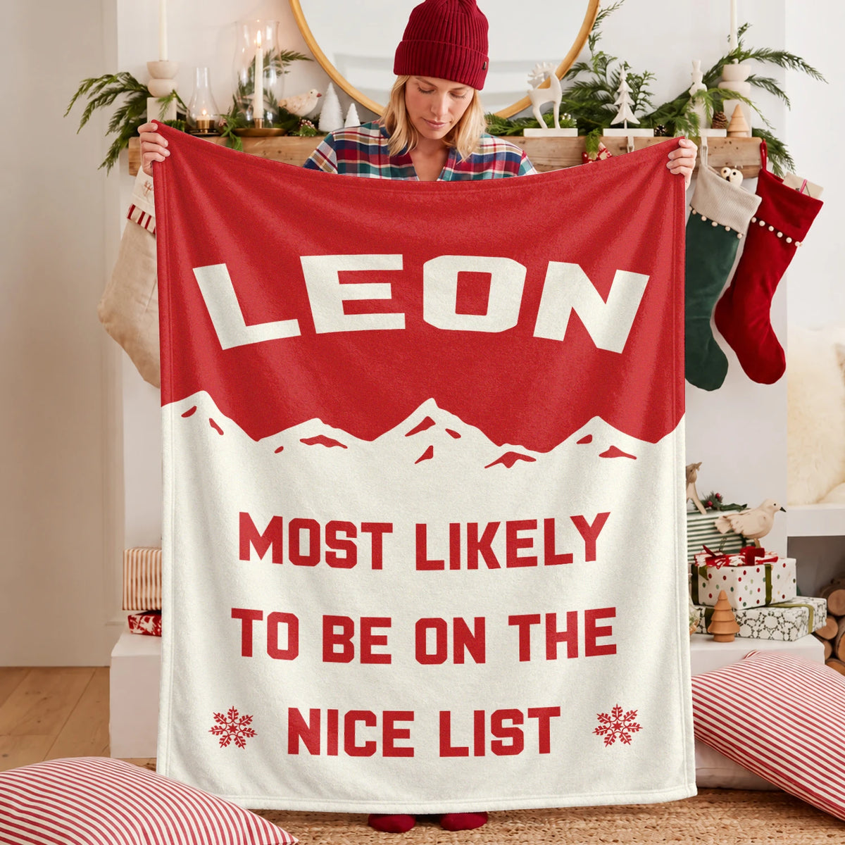 Most Likely on the Nice List Red Vintage Christmas Fleece Blanket LEON 13K1 BK63