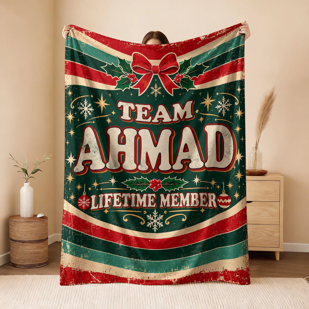 Team Your Name Lifetime Member Christmas Fleece Blanket AHMAD 13K1 BK52