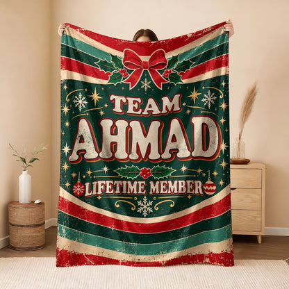 Team Your Name Lifetime Member Christmas Fleece Blanket AHMAD 13K1 BK52