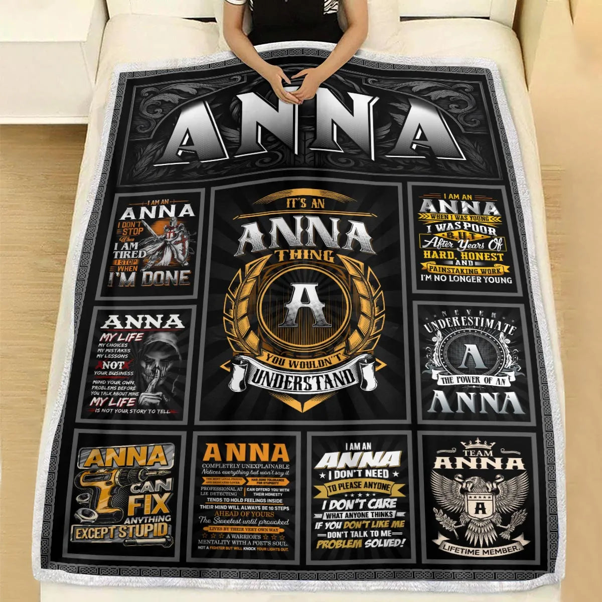 ANNA Personalized Blanket | Custom Name Cozy Throw Gift 13K1-BK2
