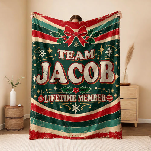 Team Your Name Lifetime Member Christmas Fleece Blanket JACOB 13K1 BK52