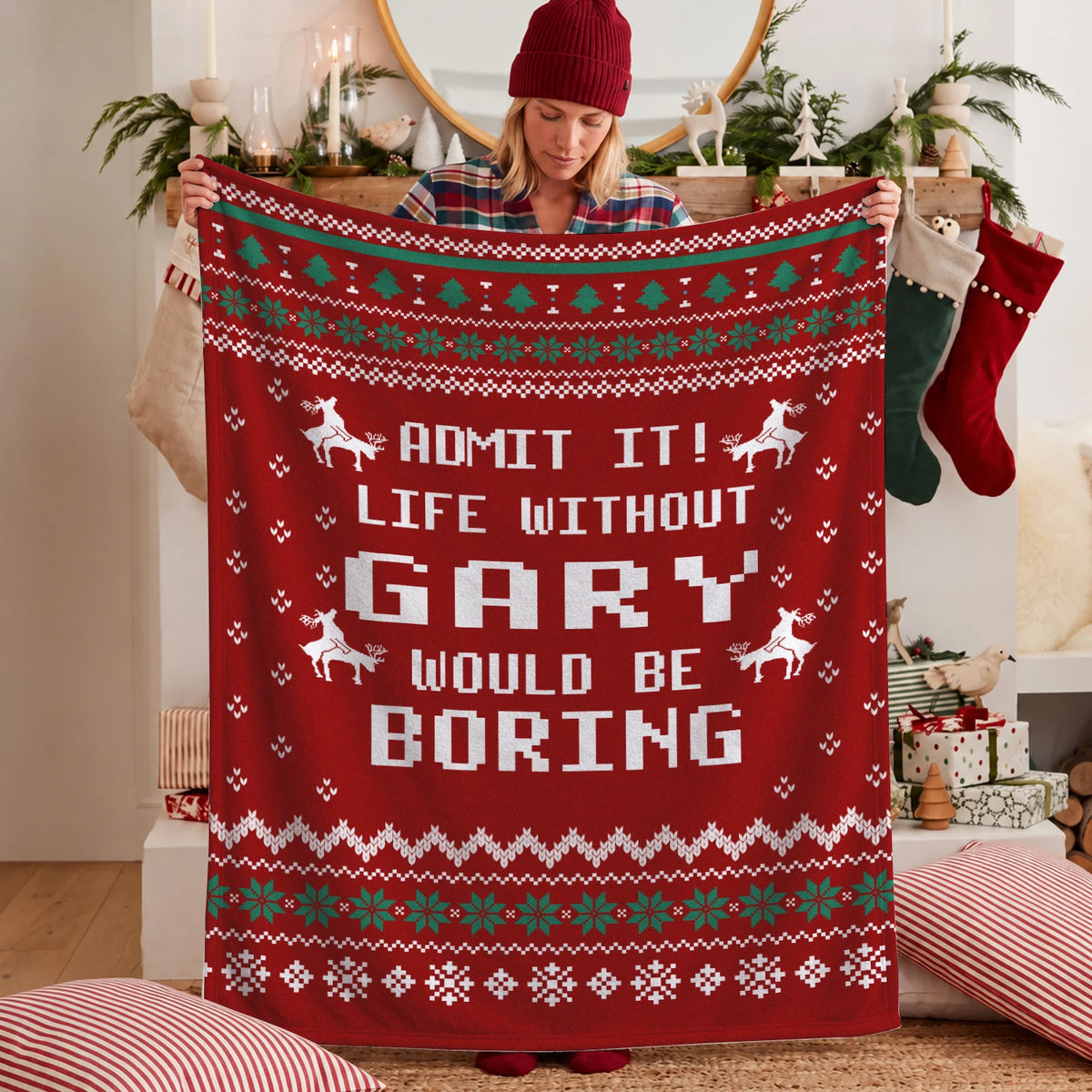 Life Without Your Name Would Be Boring Deer Red Christmas Blanket GARY 13K1 BK25