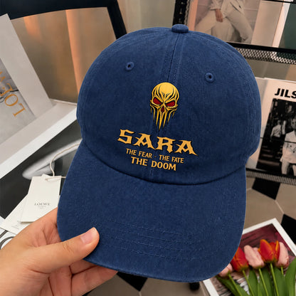 The Fear The Fate The Doom Skull Blue Washed Cap SARA 13K1 C97PF