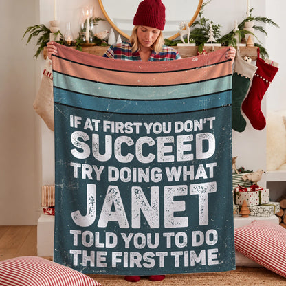 If At First You Don’t Succeed Retro Green Fleece Blanket JANET 13K1 BK29