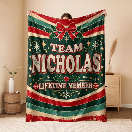 Team Your Name Lifetime Member Christmas Fleece Blanket NICHOLAS 13K1 BK52