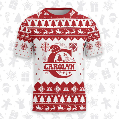 CAROLYN Personalized Christmas T-Shirt Pajama Set - Holiday Gift Outfit 13K1-CR2