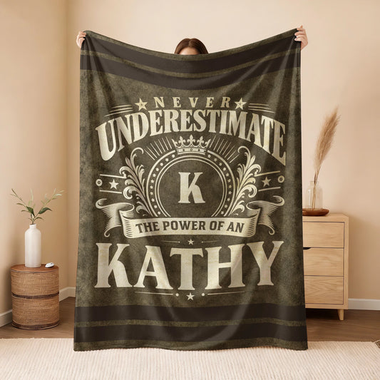 Never Underestimate The Power Of A Name Olive Green Army Fleece Blanket KATHY 13K1 BK46