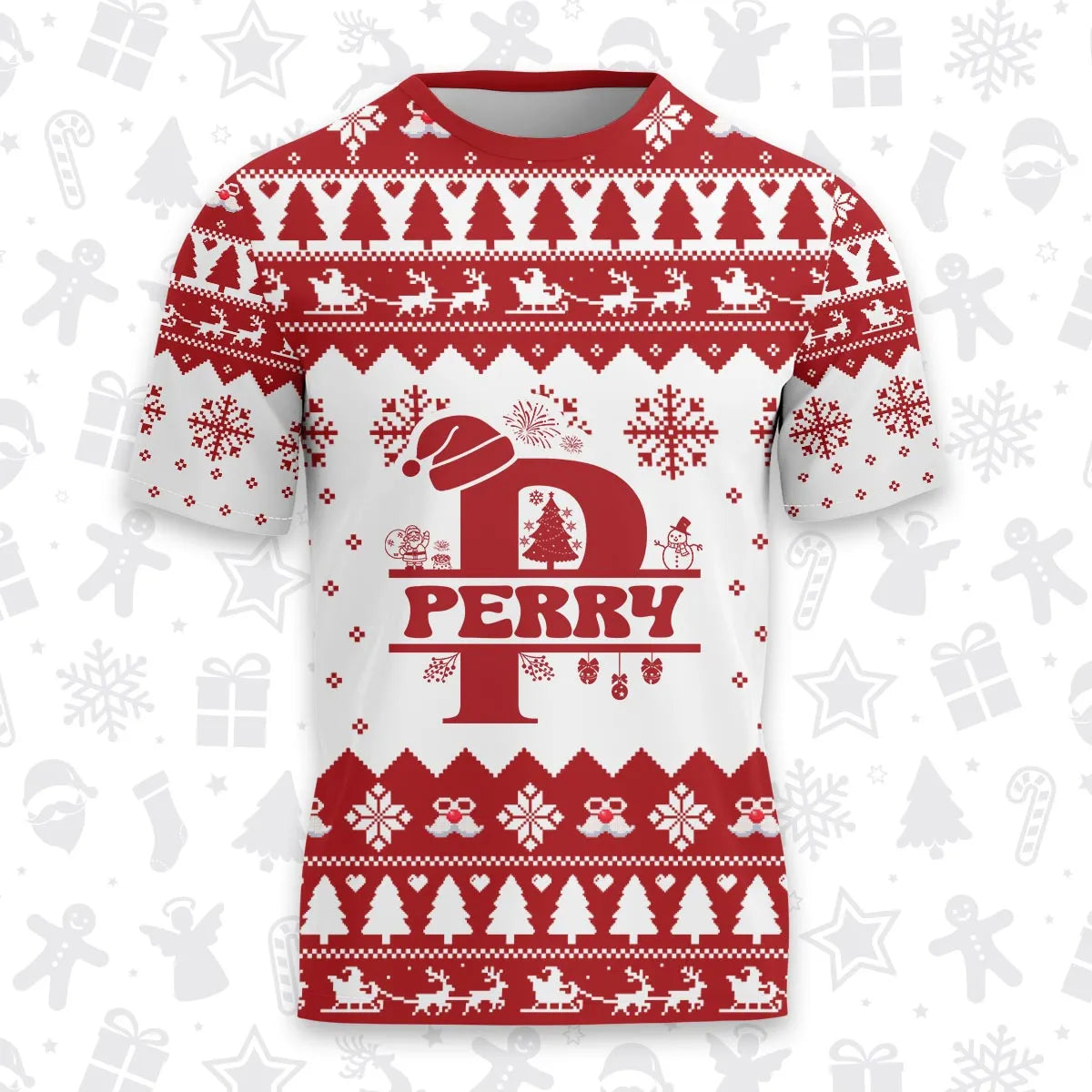 PERRY Personalized Christmas T-Shirt Pajama Set - Holiday Gift Outfit 13K1-CR2