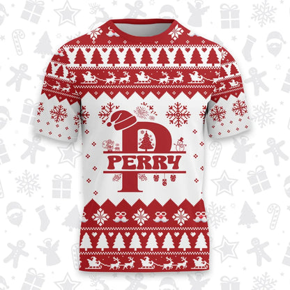 PERRY Personalized Christmas T-Shirt Pajama Set - Holiday Gift Outfit 13K1-CR2