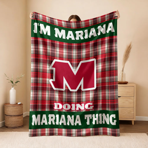 I'm Name Doing Name Things Red Plaid Fleece Blanket MARIANA 13K1 BK49