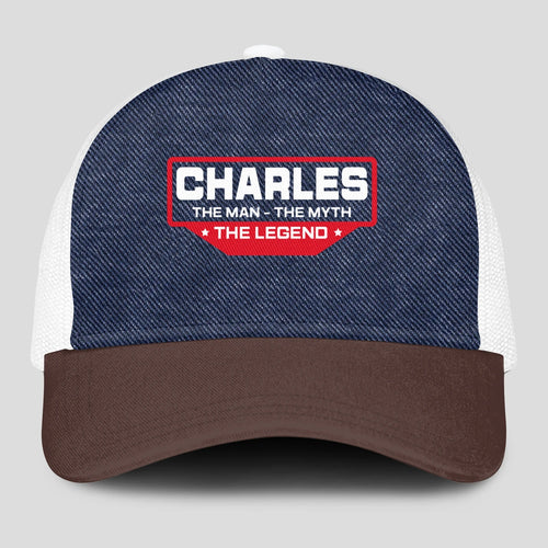 The Man The Myth The Legend Navy Brown And White Mesh Cap CHARLES 13K1 C200PF