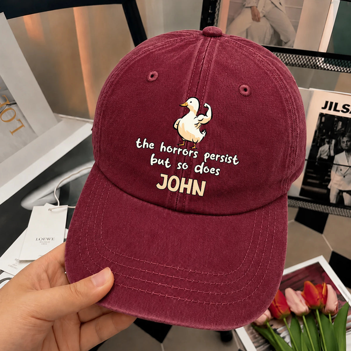 The Horrors Persist But So Does Your Name Funny Goose Burgundy Washed Cap JOHN 13K1 C126PF