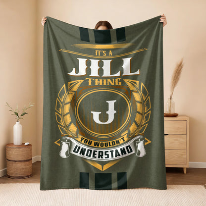 It's A Your Name Thing Olive Green Logo Fleece Blanket JILL 13K1 BK31