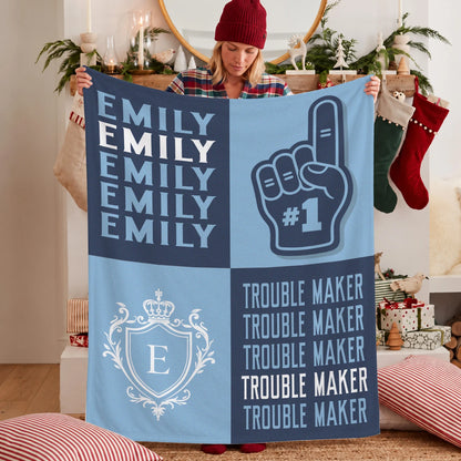 Trouble Maker Funny Blue Fleece Blanket EMILY 13K1 BK21