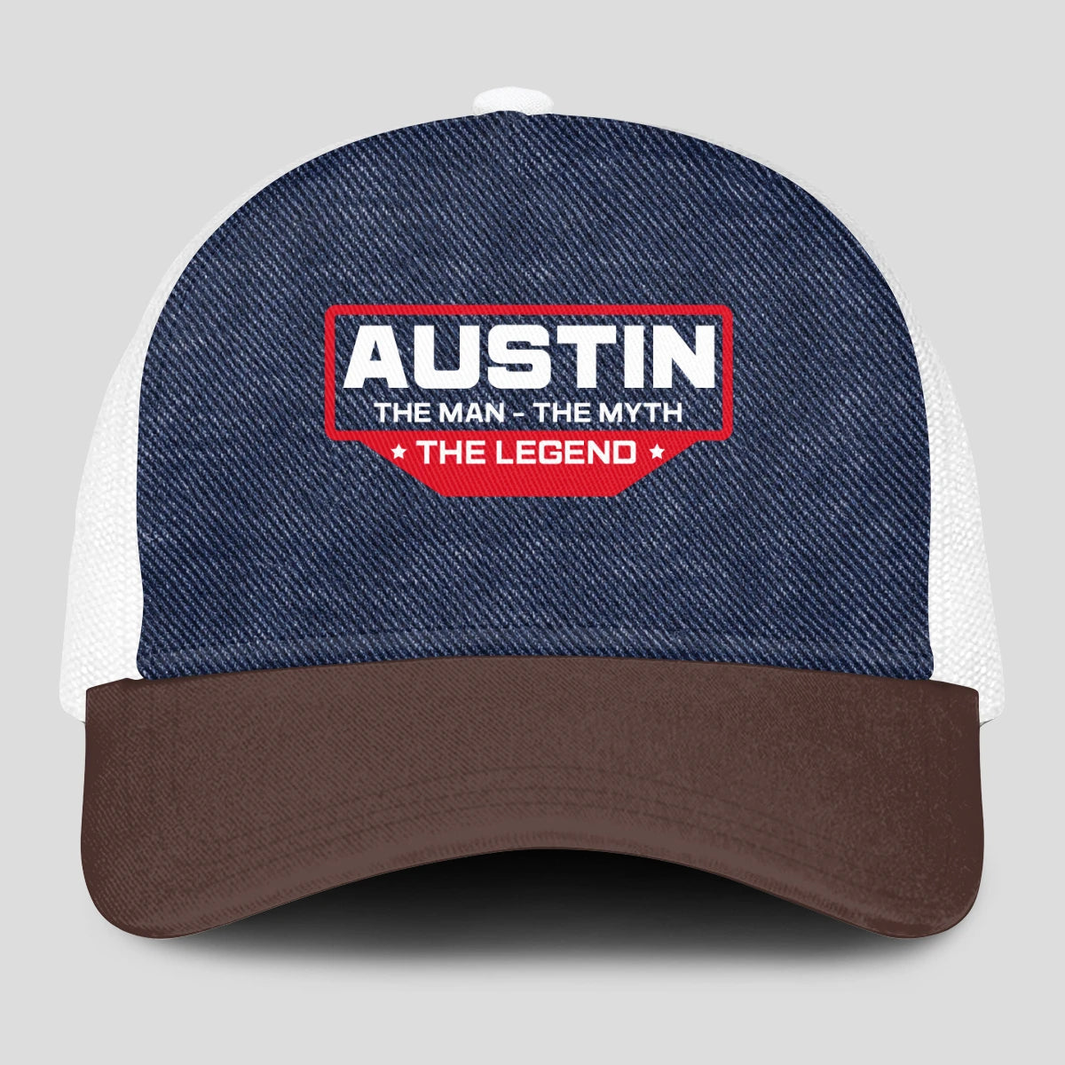 The Man The Myth The Legend Navy Brown And White Mesh Cap AUSTIN 13K1 C200PF