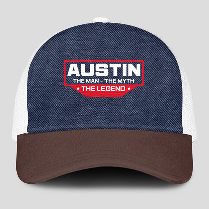The Man The Myth The Legend Navy Brown And White Mesh Cap AUSTIN 13K1 C200PF
