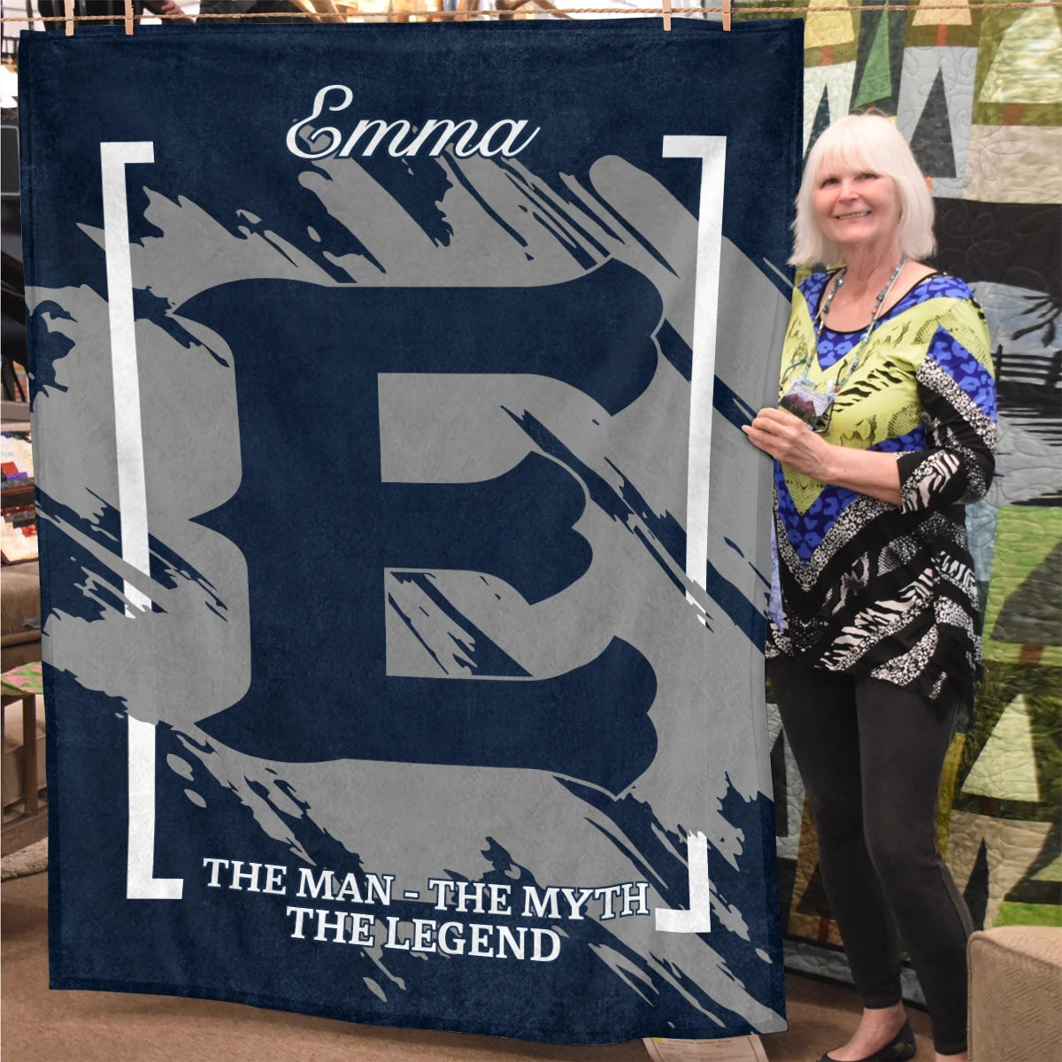 The Man The Myth The Legend Navy Baseball Fleece Blanket EMMA 13K1 BK17