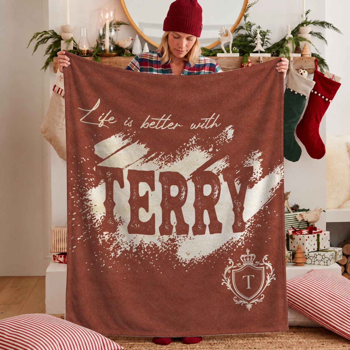 Life Is Better With Your Name Terracotta Cream Fleece Blanket TERRY 13K1 BK30