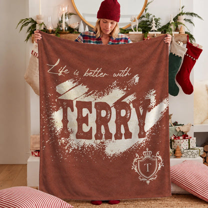 Life Is Better With Your Name Terracotta Cream Fleece Blanket TERRY 13K1 BK30