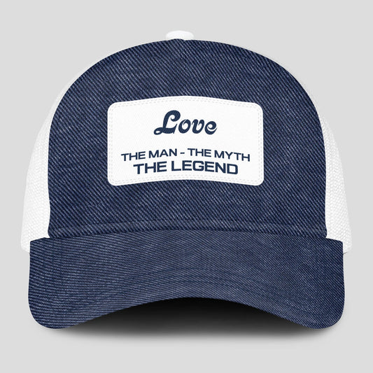 The Man The Myth The Legend Blue Denim Mesh Cap LOVE 13K1 C194PF
