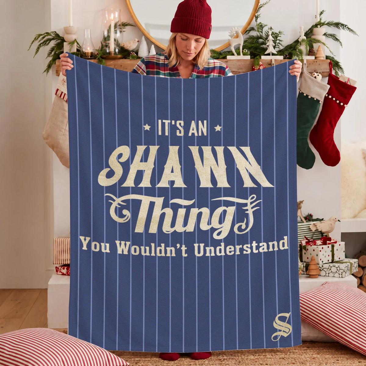 Your Name Thing Striped Blue Fleece Blanket SHAWN 13K1 BK23