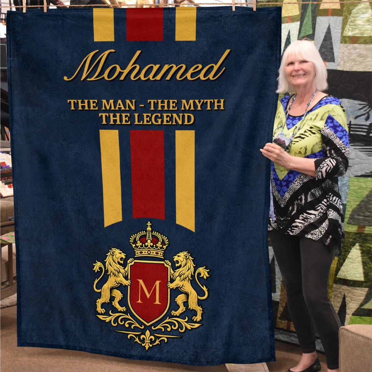 The Man The Myth The Legend Navy Striped Fleece Blanket MOHAMED 13K1 BK16